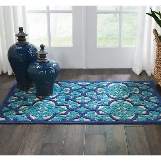 Blue And Ivory Moroccan Indoor Outdoor Area Rug Photo 6