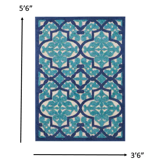 Navy and Beige Trellis Indoor Outdoor Area Rug Photo 4