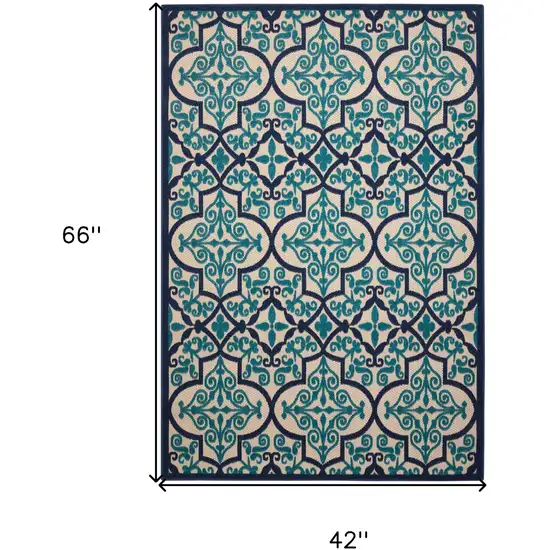 Blue And Ivory Moroccan Indoor Outdoor Area Rug Photo 5