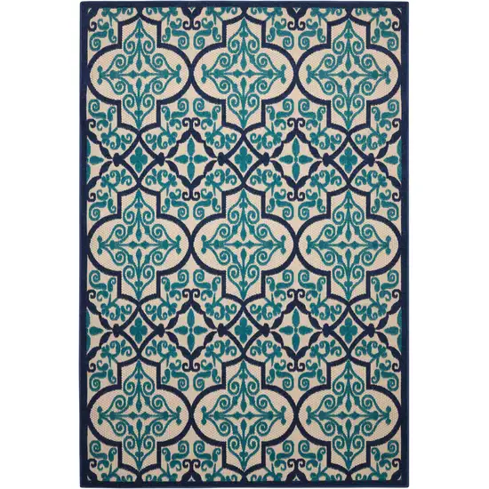 Blue And Ivory Moroccan Indoor Outdoor Area Rug Photo 3