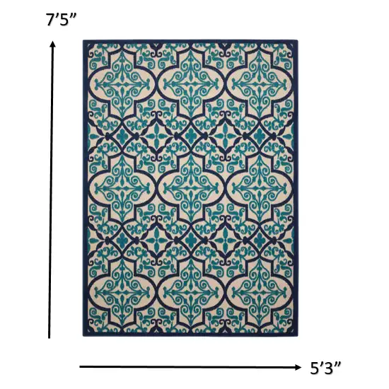 Navy and Beige Trellis Indoor Outdoor Area Rug Photo 4