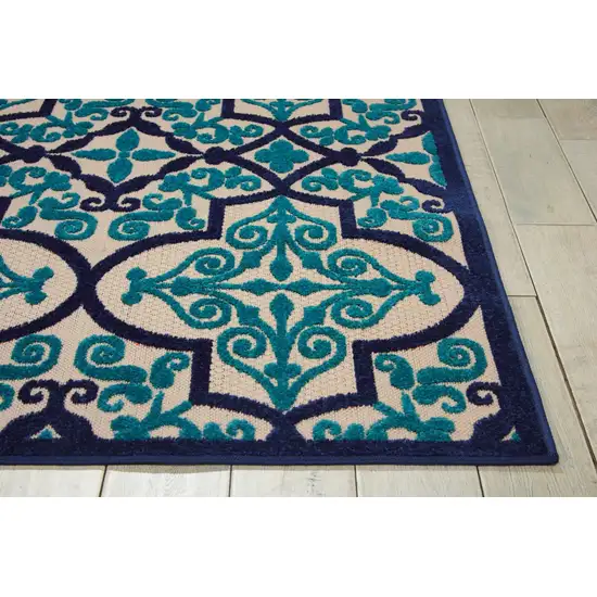 Navy and Beige Trellis Indoor Outdoor Area Rug Photo 6