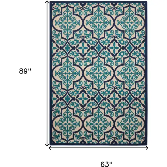 Blue And Ivory Moroccan Indoor Outdoor Area Rug Photo 6