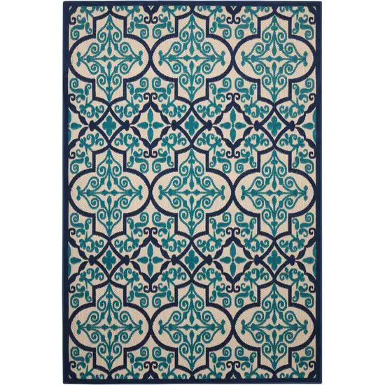 Blue And Ivory Moroccan Indoor Outdoor Area Rug Photo 3