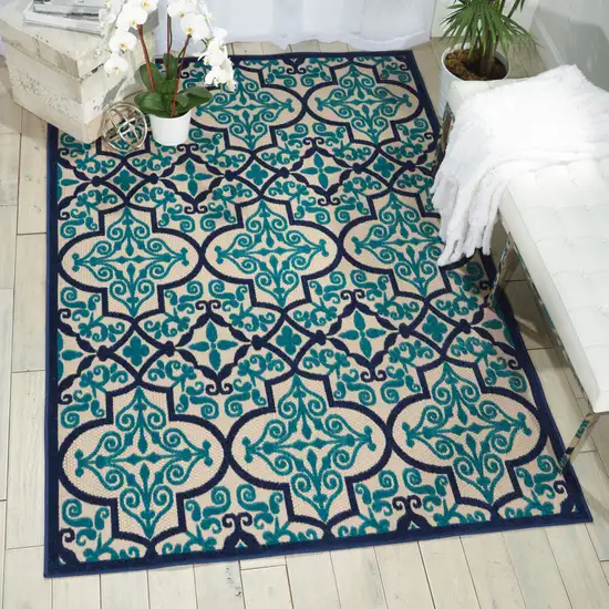 Blue And Ivory Moroccan Indoor Outdoor Area Rug Photo 5