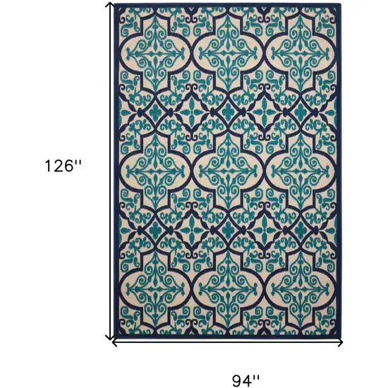 Blue And Ivory Moroccan Indoor Outdoor Area Rug Photo 5