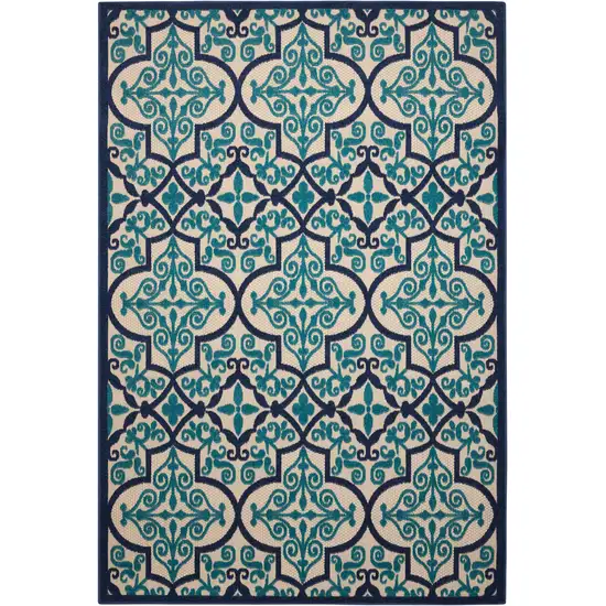 Navy and Beige Trellis Indoor Outdoor Area Rug Photo 1