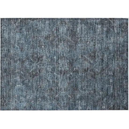 Navy and Black Oriental Washable Non Skid Indoor Outdoor Area Rug Photo 5