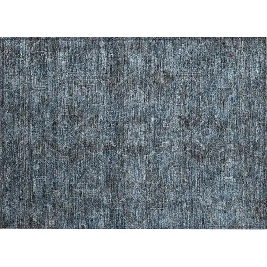 Navy and Black Oriental Washable Non Skid Indoor Outdoor Area Rug Photo 2