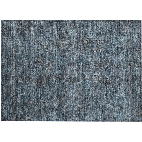 Navy and Black Oriental Washable Non Skid Indoor Outdoor Area Rug Photo 2