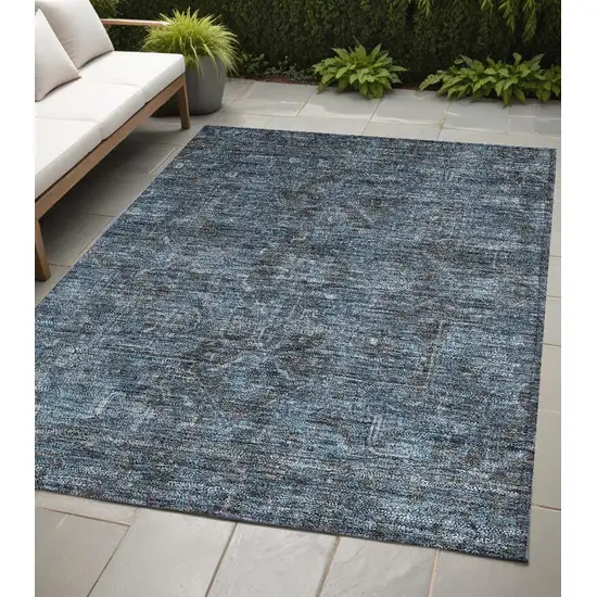 Navy and Black Oriental Washable Non Skid Indoor Outdoor Area Rug Photo 1