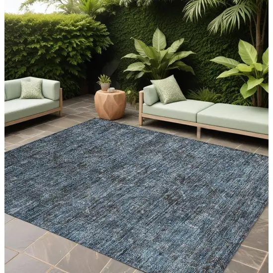 Navy and Black Oriental Washable Non Skid Indoor Outdoor Area Rug Photo 1