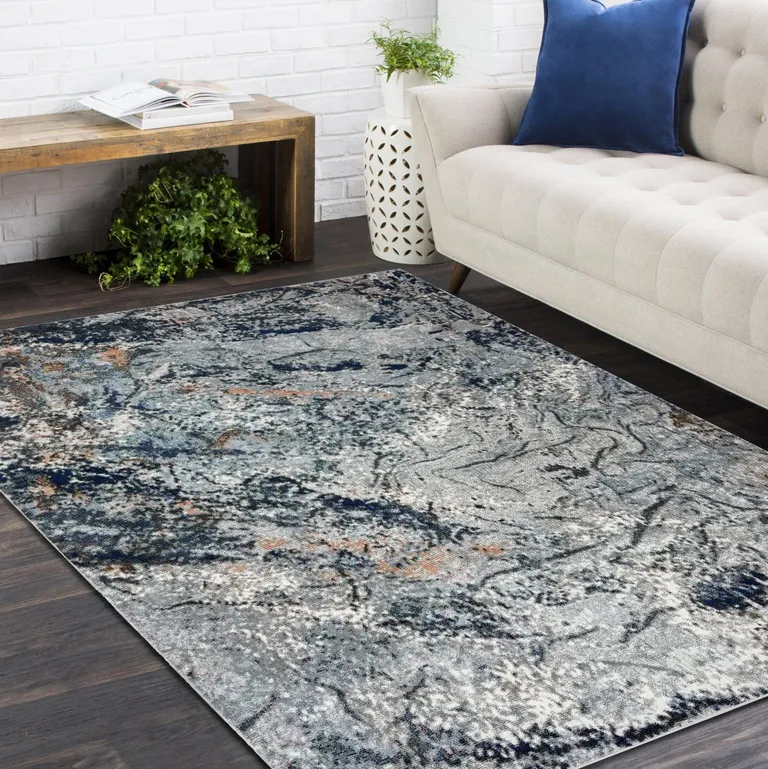 Navy and Gray Abstract Ice Area Rug Photo 5