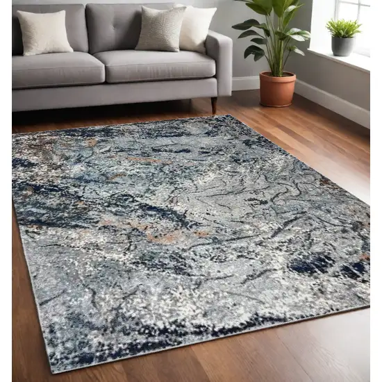 Navy and Gray Abstract Ice Area Rug Photo 1