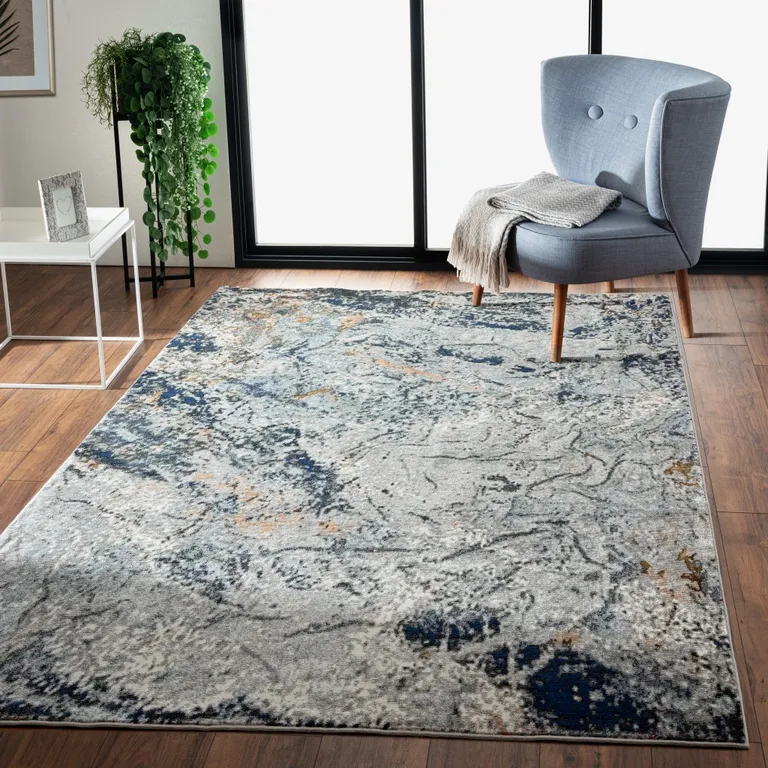 Navy and Gray Abstract Ice Area Rug Photo 4