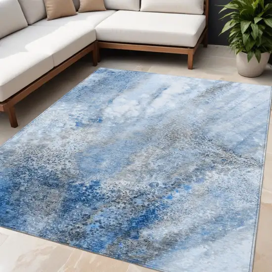 Navy and Gray Abstract Washable Non Skid Indoor Outdoor Area Rug Photo 1