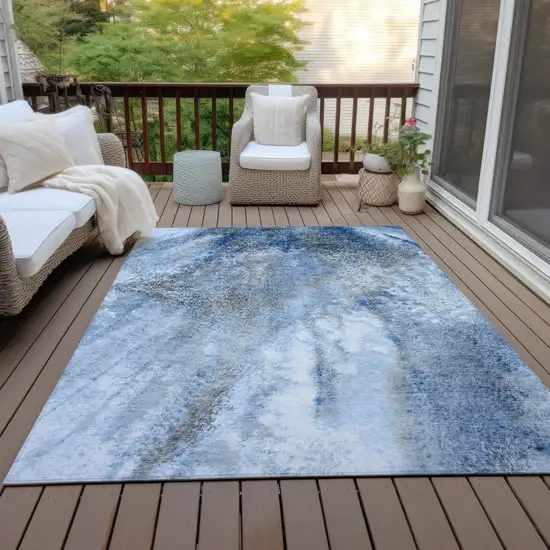 Navy and Gray Abstract Washable Non Skid Indoor Outdoor Area Rug Photo 9