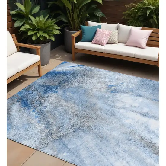 Navy and Gray Abstract Washable Non Skid Indoor Outdoor Area Rug Photo 1