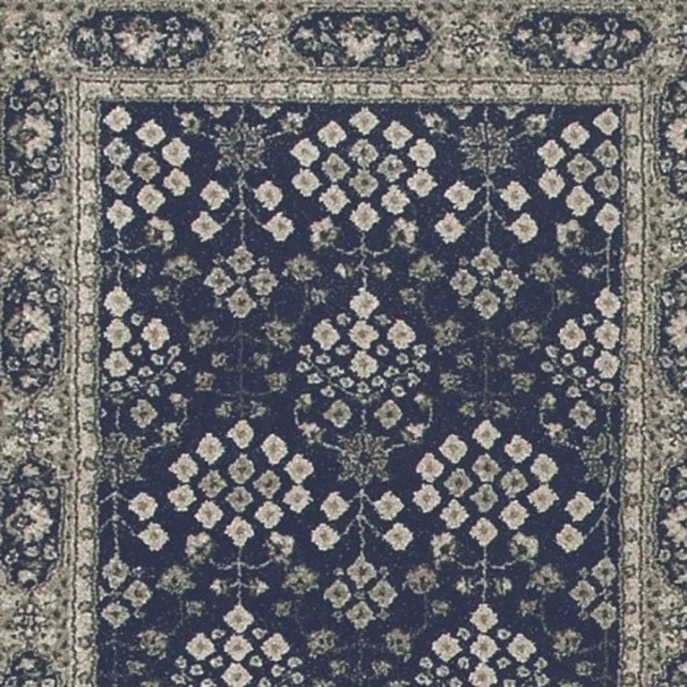 Navy and Gray Floral Ditsy Runner Rug Photo 3