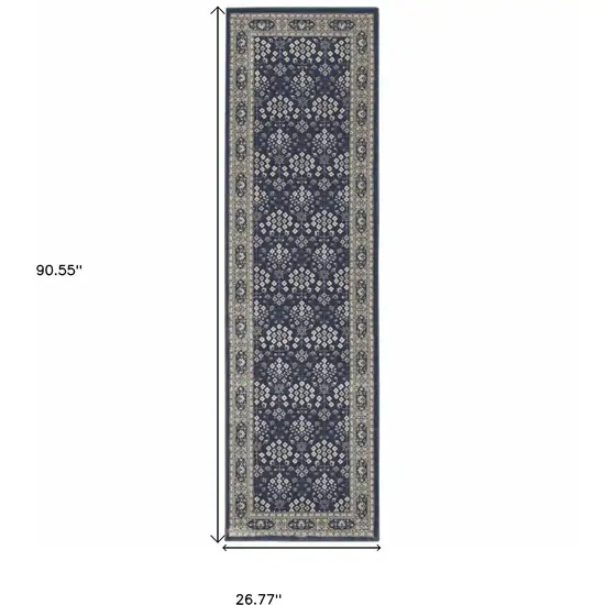 2' X 8' Navy And Gray Floral Ditsy Runner Rug Photo 3