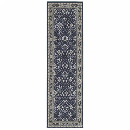 Navy and Gray Floral Ditsy Runner Rug Photo 5