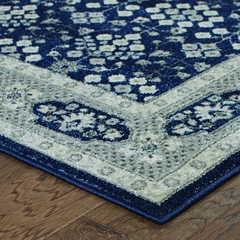 Navy and Gray Floral Ditsy Runner Rug Photo 2