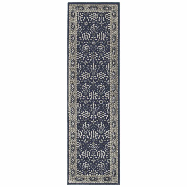 Navy and Gray Floral Ditsy Runner Rug Photo 1