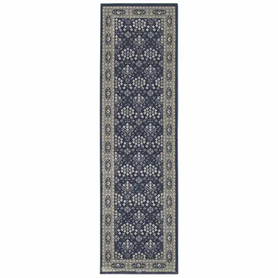 Navy and Gray Floral Ditsy Runner Rug Photo 1