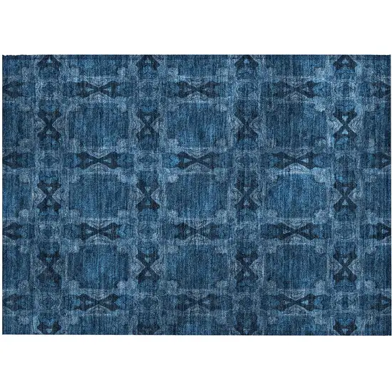 Navy and Gray Floral Medallion Washable Non Skid Indoor Outdoor Area Rug Photo 2