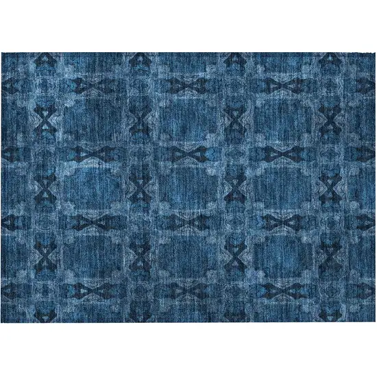 Navy and Gray Floral Medallion Washable Non Skid Indoor Outdoor Area Rug Photo 4