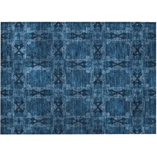 Navy and Gray Floral Medallion Washable Non Skid Indoor Outdoor Area Rug Photo 5