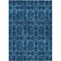 Photo of Navy and Gray Floral Medallion Washable Non Skid Indoor Outdoor Area Rug