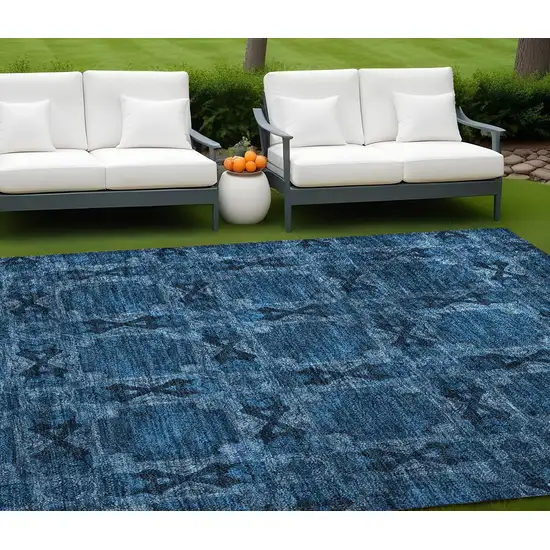 Navy and Gray Floral Medallion Washable Non Skid Indoor Outdoor Area Rug Photo 1