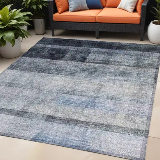 Navy and Gray Ombre Washable Non Skid Indoor Outdoor Area Rug Photo 1