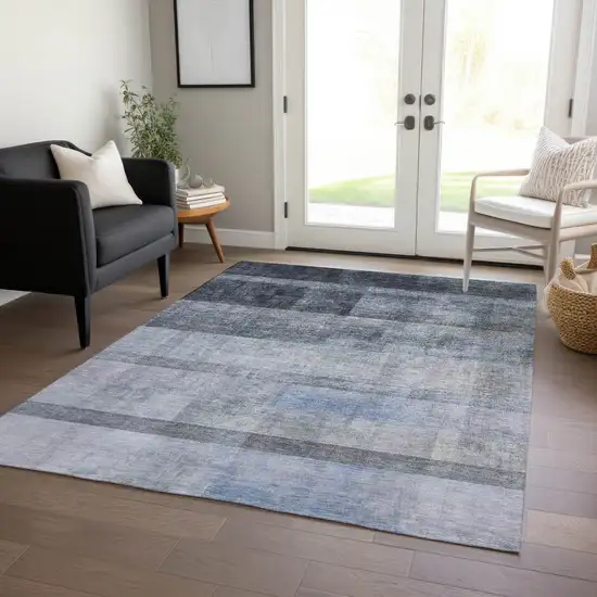 Navy and Gray Ombre Washable Non Skid Indoor Outdoor Area Rug Photo 9