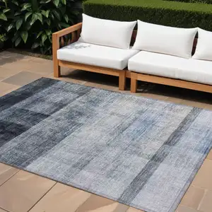 Photo of Navy and Gray Ombre Washable Non Skid Indoor Outdoor Area Rug