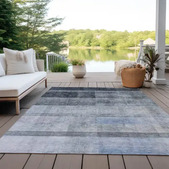 Navy and Gray Ombre Washable Non Skid Indoor Outdoor Area Rug Photo 8