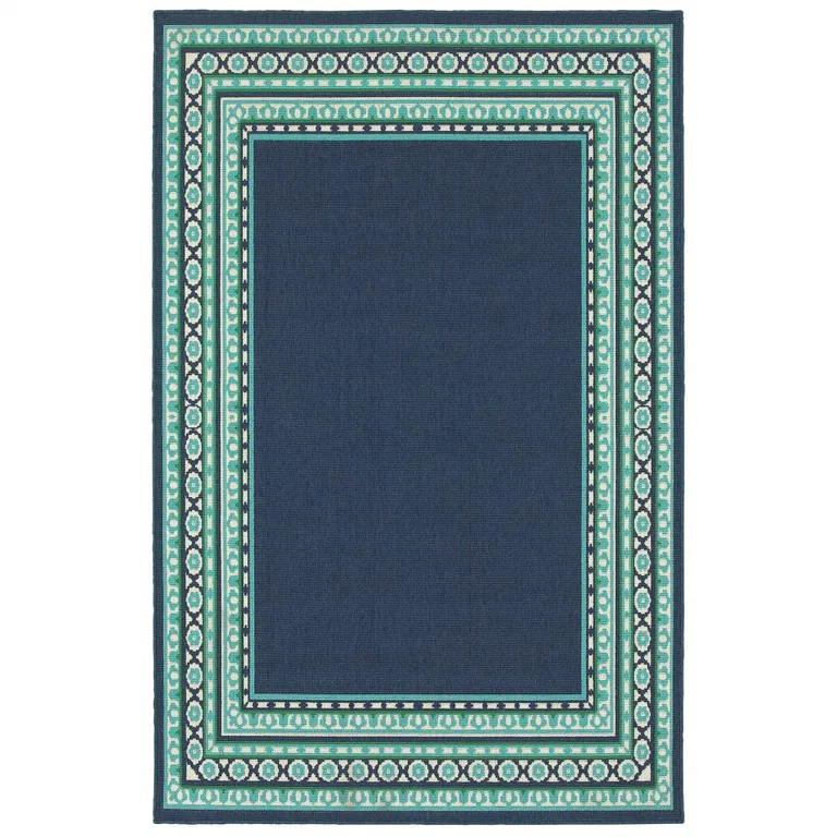 Navy and Green Geometric Indoor Outdoor Area Rug Photo 2