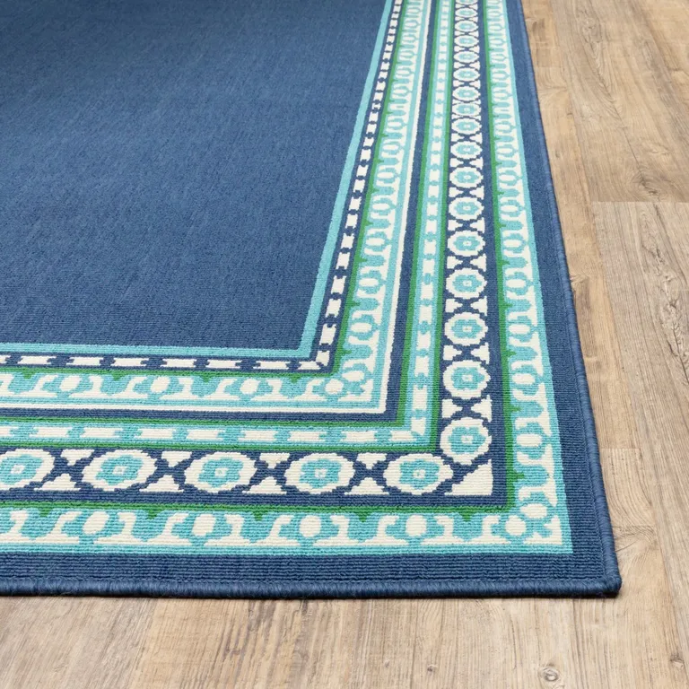 Navy and Green Geometric Indoor Outdoor Area Rug Photo 5