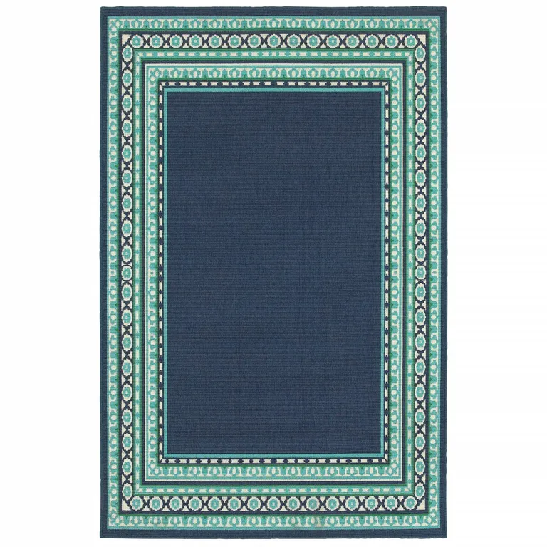 Navy and Green Geometric Indoor Outdoor Area Rug Photo 1