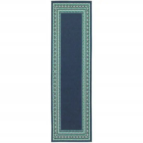 Navy and Green Geometric Indoor Outdoor Runner Rug Photo 3