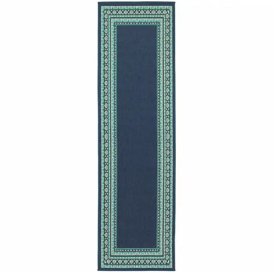 Navy and Green Geometric Indoor Outdoor Runner Rug Photo 1