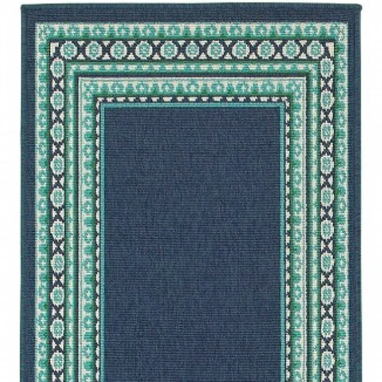 Navy and Green Geometric Indoor Outdoor Runner Rug Photo 3