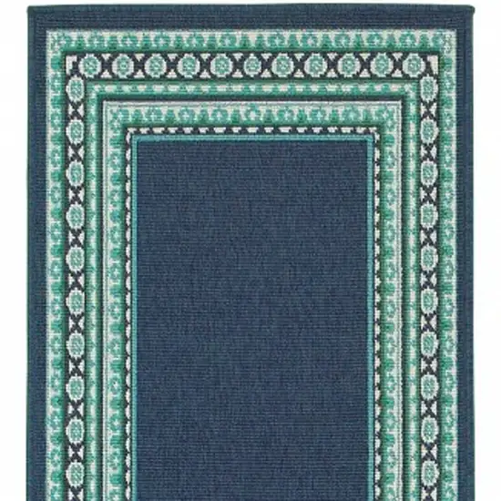 Navy and Green Geometric Indoor Outdoor Runner Rug Photo 4