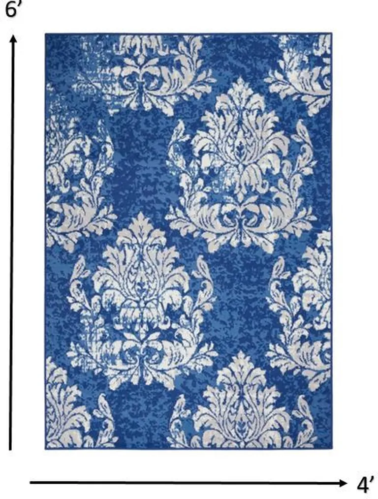 Navy and Ivory Damask Area Rug Photo 1