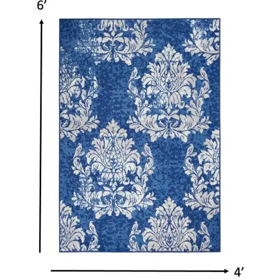 Navy and Ivory Damask Area Rug Photo 3