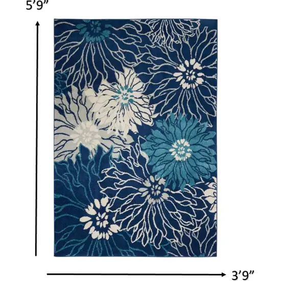 Navy and Ivory Floral Area Rug Photo 6