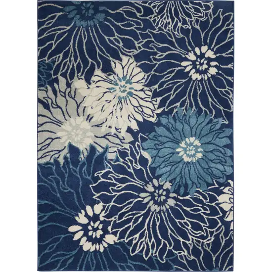 Blue And Ivory Floral Power Loom Area Rug Photo 2