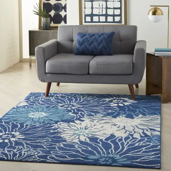 Navy and Ivory Floral Area Rug Photo 8