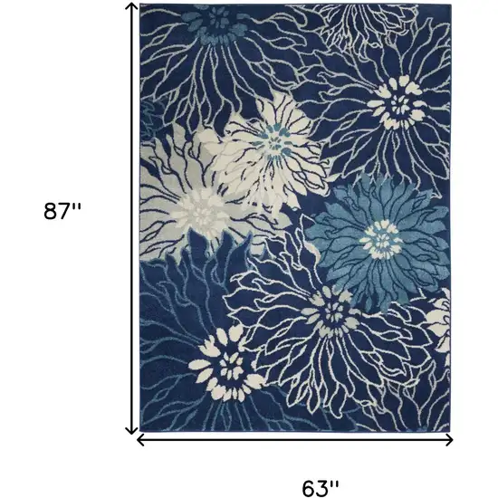 Blue And Ivory Floral Area Rug Photo 7